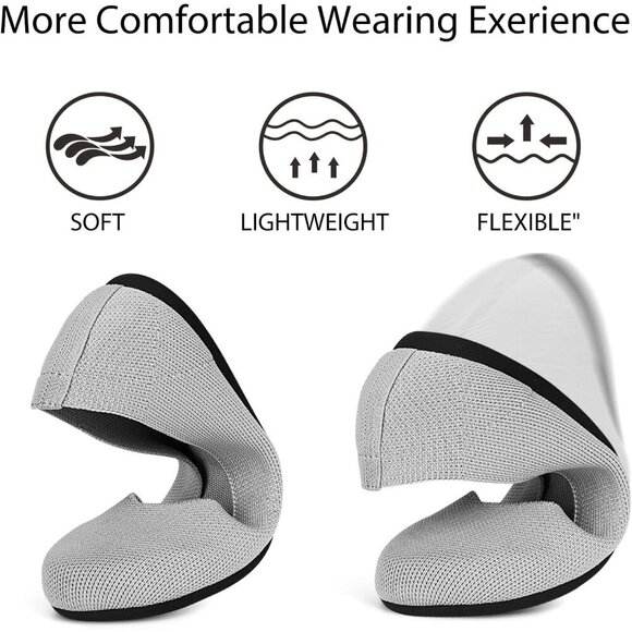 Women's Knit Ballet Gray Flats Round Toe Comfortable Dressy Casual Work Shoes - Picture 3 of 5